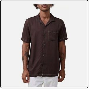 Cotton On Men’s‎ Brown Casual Button Down Pop Stitch Shirt, Size Large NWT